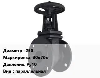 Задвижка чугунная 250 30ч7бк Ру10 параллельная